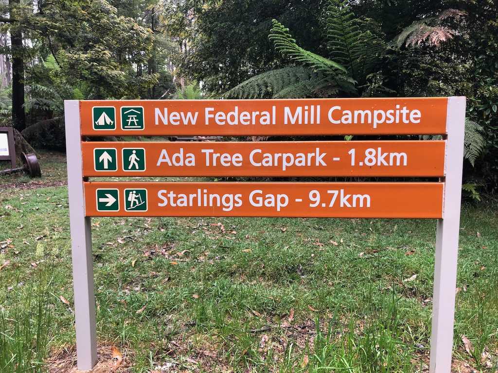 New Federal Mill campsite sign post