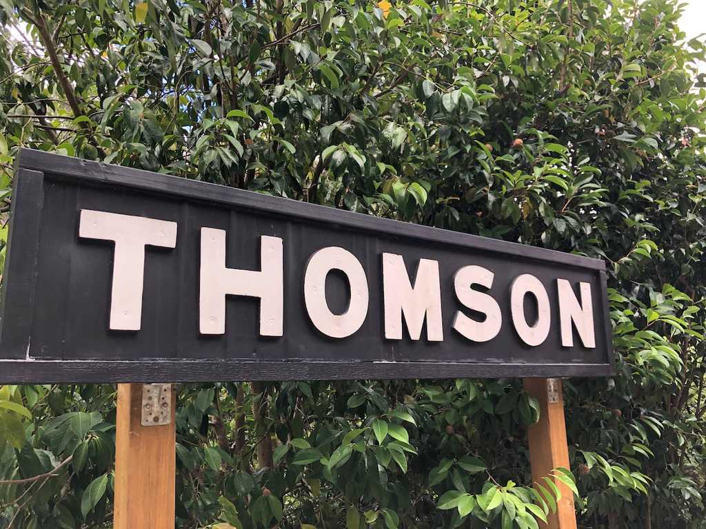 Thomson train station sign
