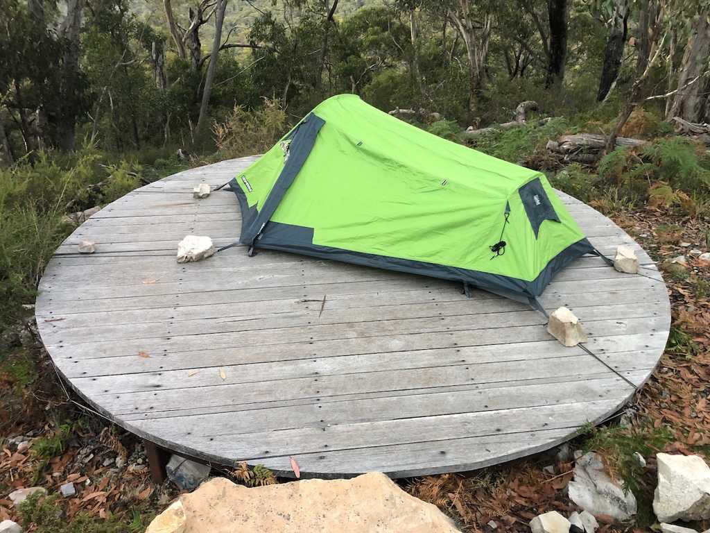 Raised tent platforms at Bugiga campground